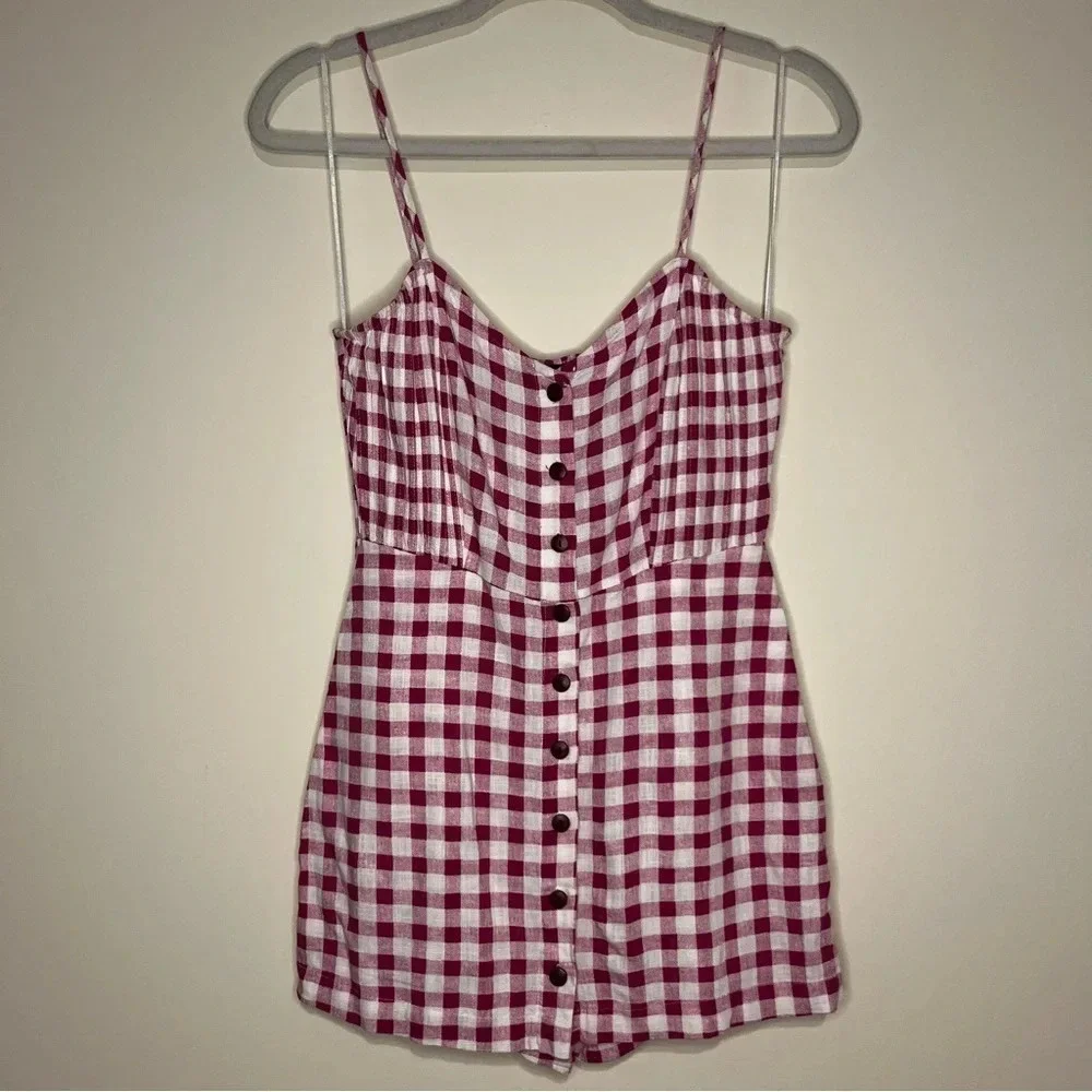 ZARA Linen Blend Barbiecore Pink Gingham Button Skort Summer Romper